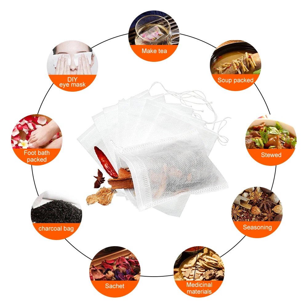 Food Grade 100Pcs Empty Non-woven Coffee Tea Bags Infuser Herb Loose Spice Filters Fabric Teabags Heat Seal With String Pepper
