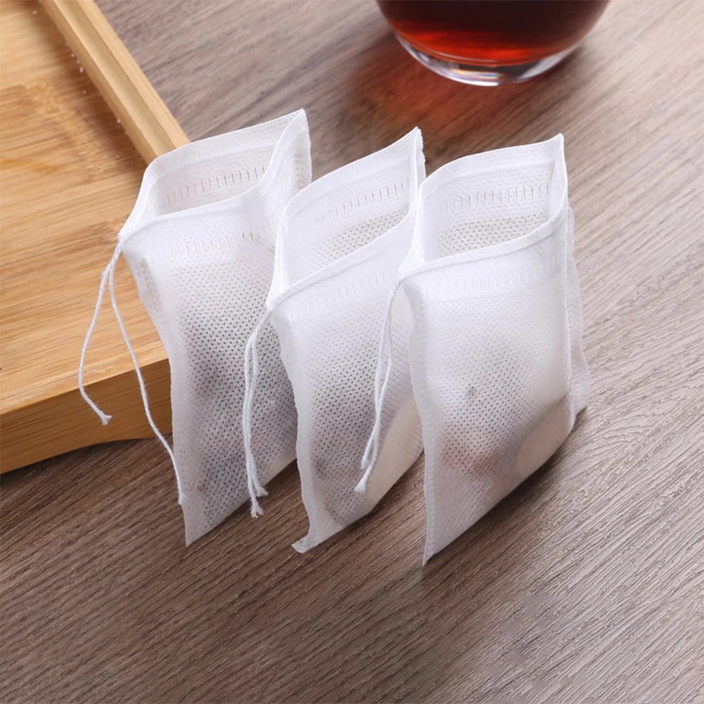 Food Grade 100Pcs Empty Non-woven Coffee Tea Bags Infuser Herb Loose Spice Filters Fabric Teabags Heat Seal With String Pepper