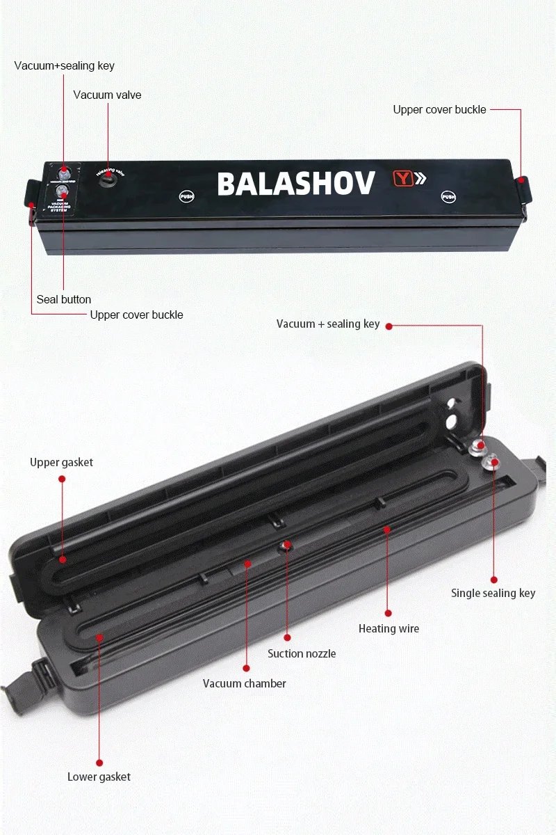 Eletric Vacuum Sealer Degasser Machine with 10PCS Vacuum Packaging Vinyl Bags Vacuum Food Sealer for Home and Kitchen Supplies