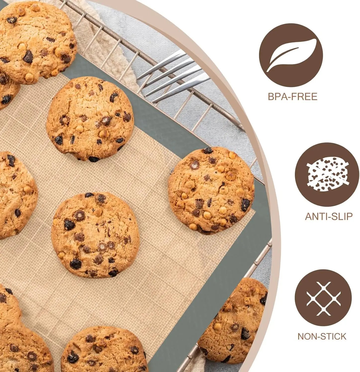 3-Pack Reusable Non-Stick Silicone Baking Mats, Food Safe, for Cookies, Macaroons, Bread