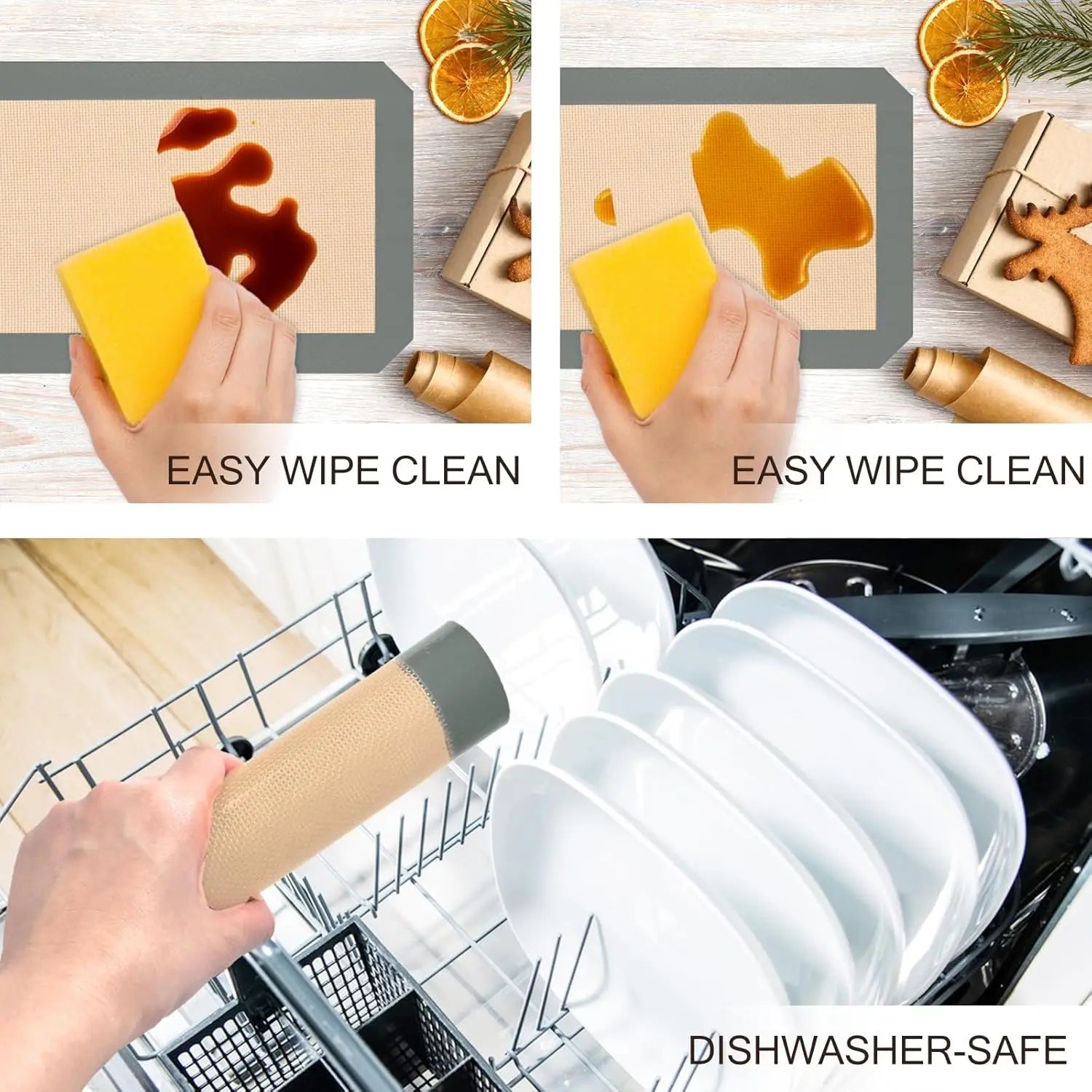 3-Pack Reusable Non-Stick Silicone Baking Mats, Food Safe, for Cookies, Macaroons, Bread