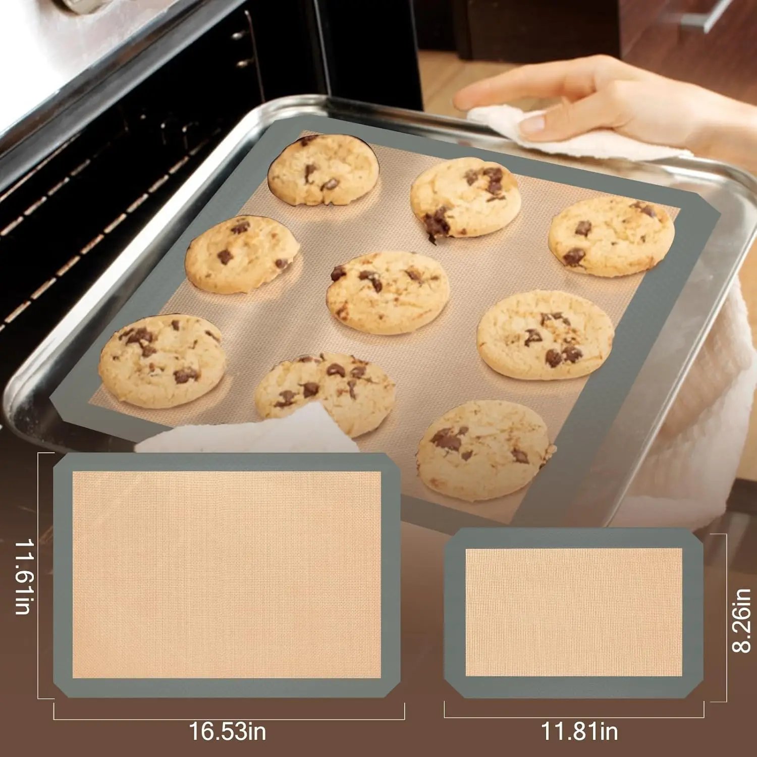 3-Pack Reusable Non-Stick Silicone Baking Mats, Food Safe, for Cookies, Macaroons, Bread