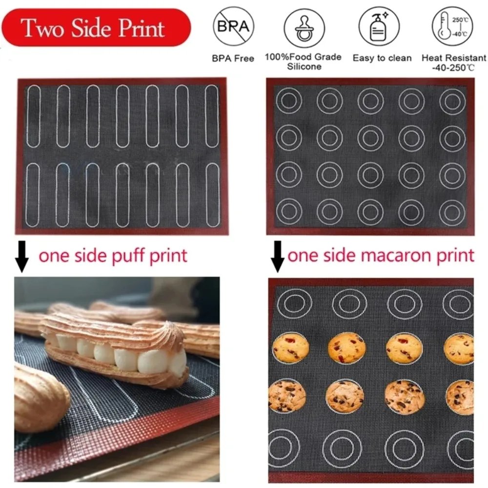 Silicone 30x40cm Two Sided In One Printing Macaroon Puff Baking Mat Non Stick Pastry Oven Cake Perforated Sheet Liner Mat