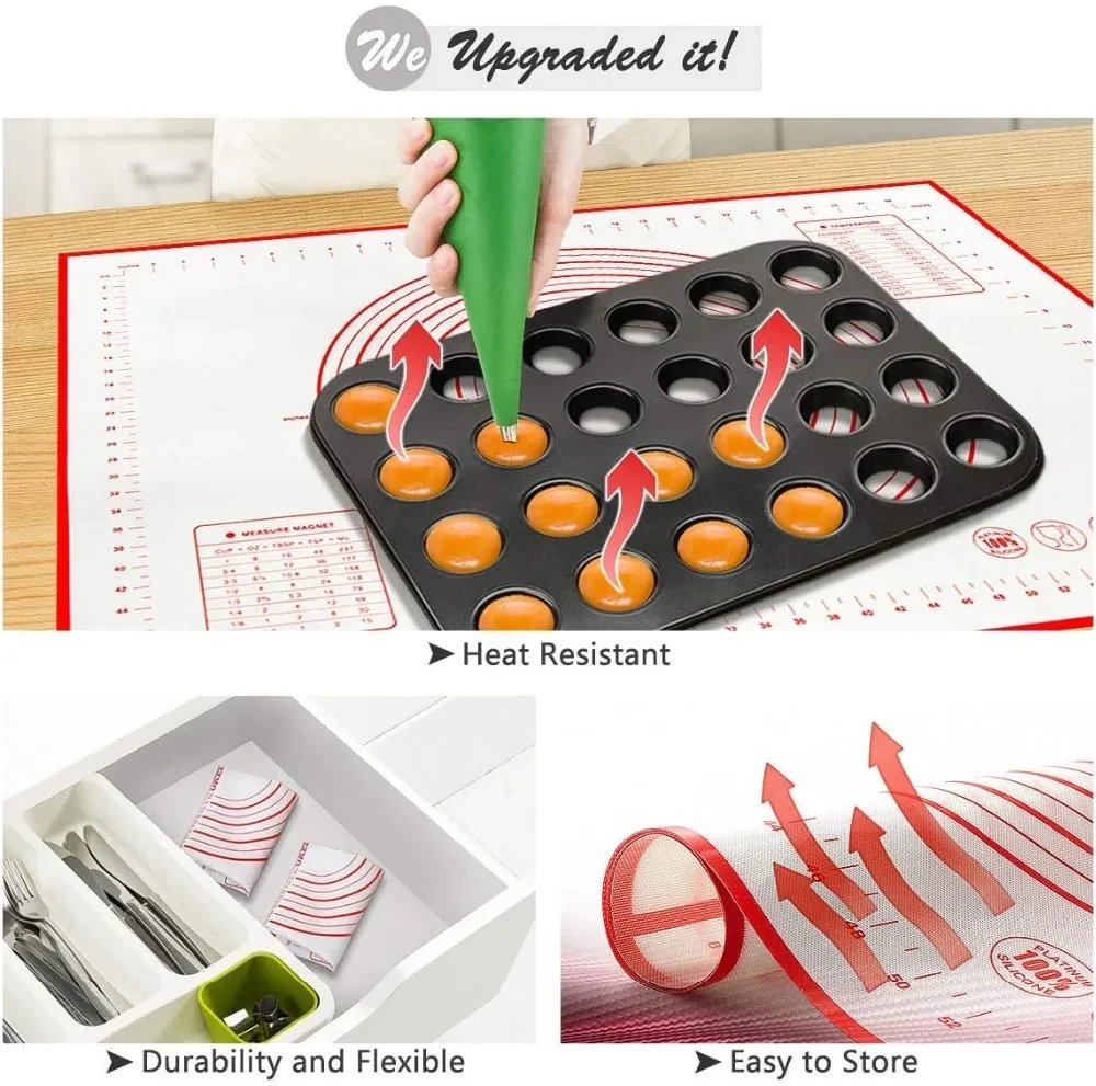 Silicone Pastry Mat Extra Thick Non Stick Baking Mat with Measurement Kitchen Fondant Dough Rolling Mat