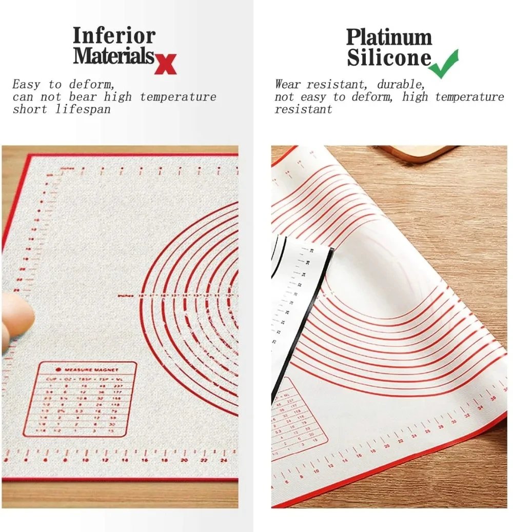 Silicone Pastry Mat Extra Thick Non Stick Baking Mat with Measurement Kitchen Fondant Dough Rolling Mat