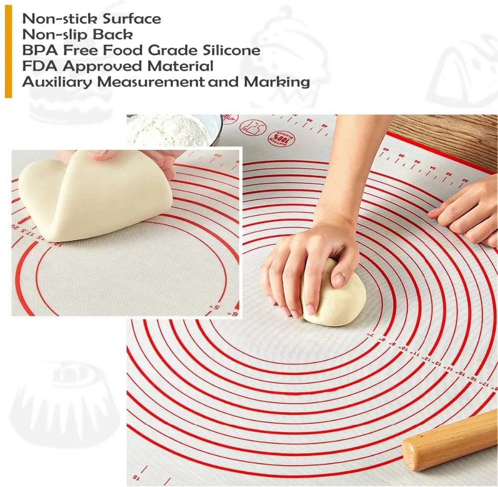 Silicone Pastry Mat Extra Thick Non Stick Baking Mat with Measurement Kitchen Fondant Dough Rolling Mat