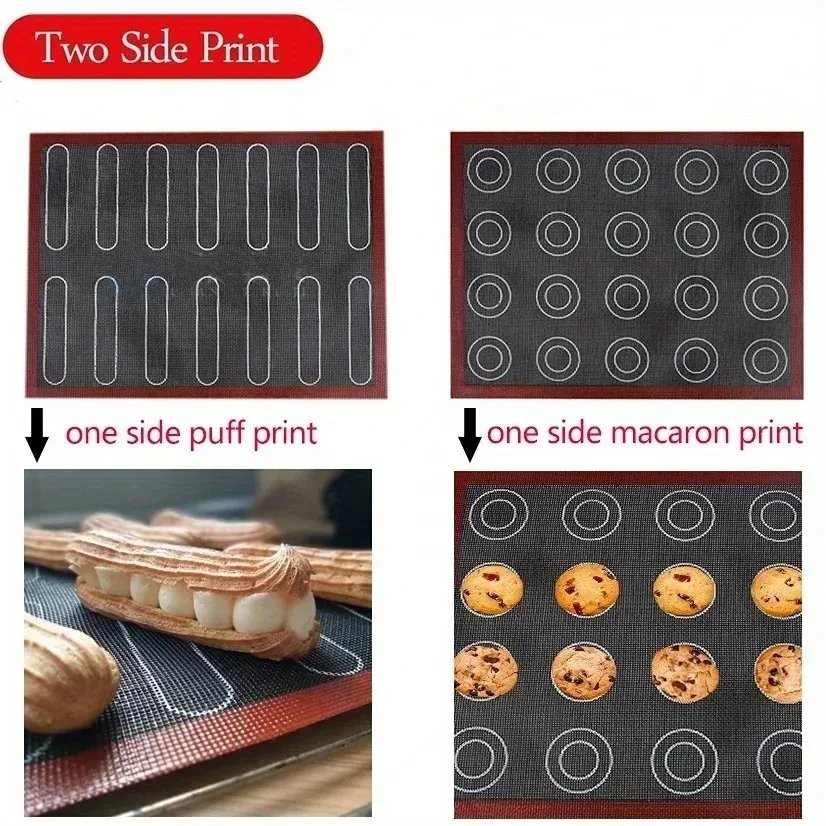Reusable Perforated Silicone Baking Mat 2 Sides with Puff & Round Patterns Non-stick Oven Liner for Cookies Macaron Bread