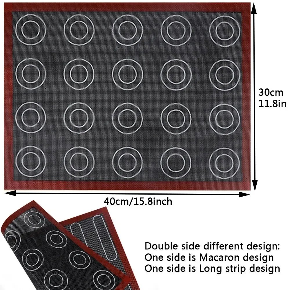 Reusable Perforated Silicone Baking Mat 2 Sides with Puff & Round Patterns Non-stick Oven Liner for Cookies Macaron Bread
