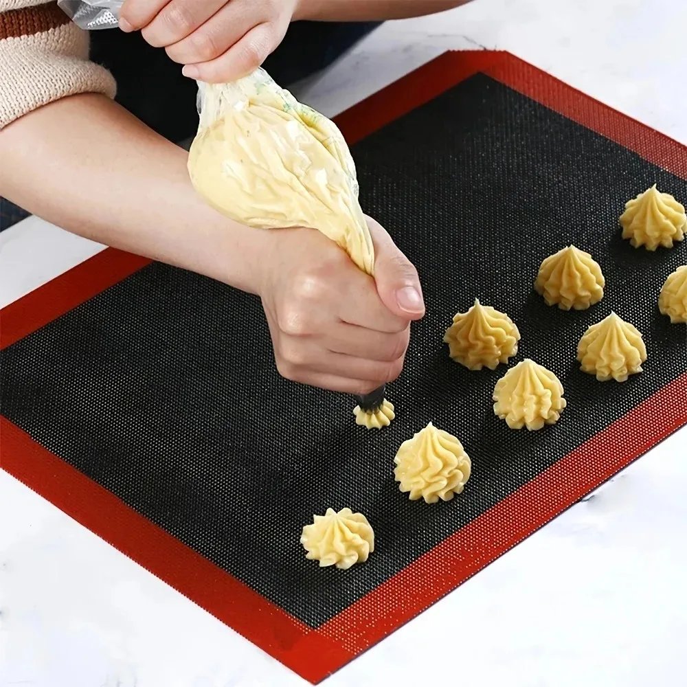 Reusable Perforated Silicone Baking Mat 2 Sides with Puff & Round Patterns Non-stick Oven Liner for Cookies Macaron Bread