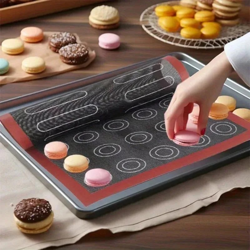 Reusable Perforated Silicone Baking Mat 2 Sides with Puff & Round Patterns Non-stick Oven Liner for Cookies Macaron Bread