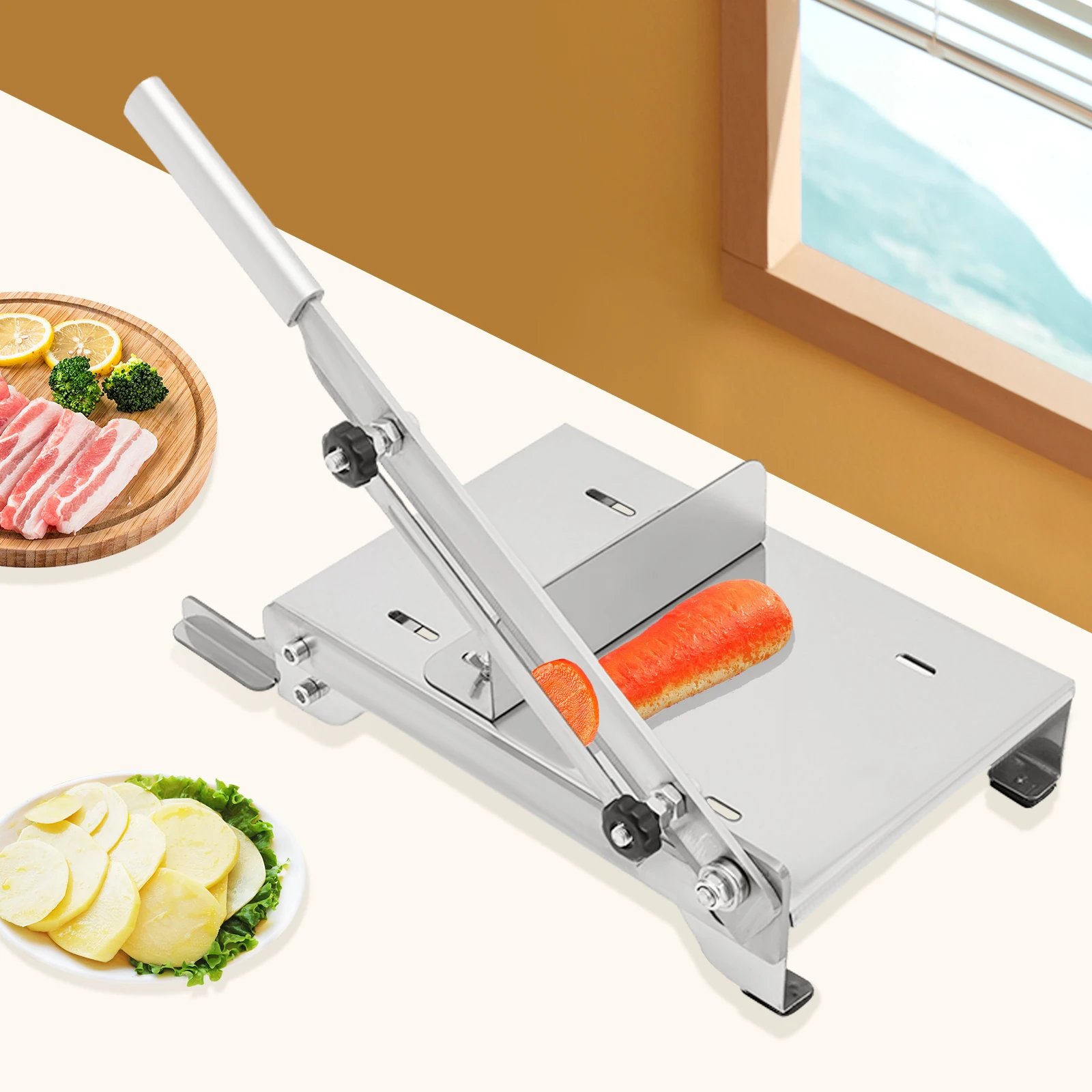 Manual Frozen Meat Slicer with 0.3-8mm Adjustable Thickness, 430 Stainless Steel Non-Slip for Home Restaurant Cutting Manual Frozen Meat Slicer with 0.3-8mm Adjustable Thickness, 430 Stainless Steel Non-Slip for Home Restaurant Cutting