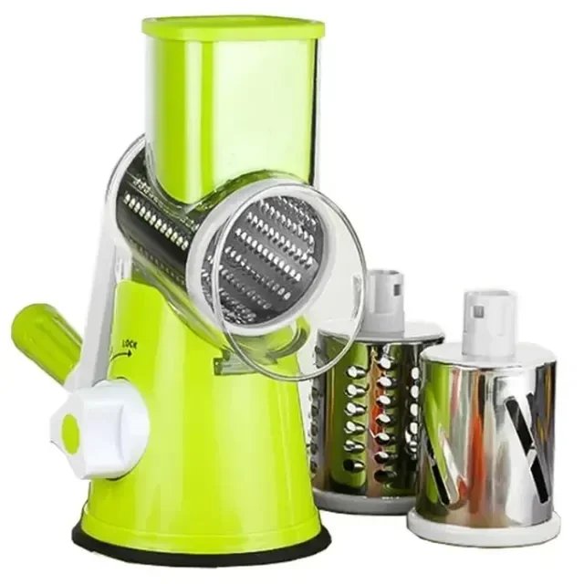 Vegetable Cutter & Slicer Manual Kitchen Cheese Chopper Machine with 3 Sharp Drums Multifunctional Garlic Potato Shredder