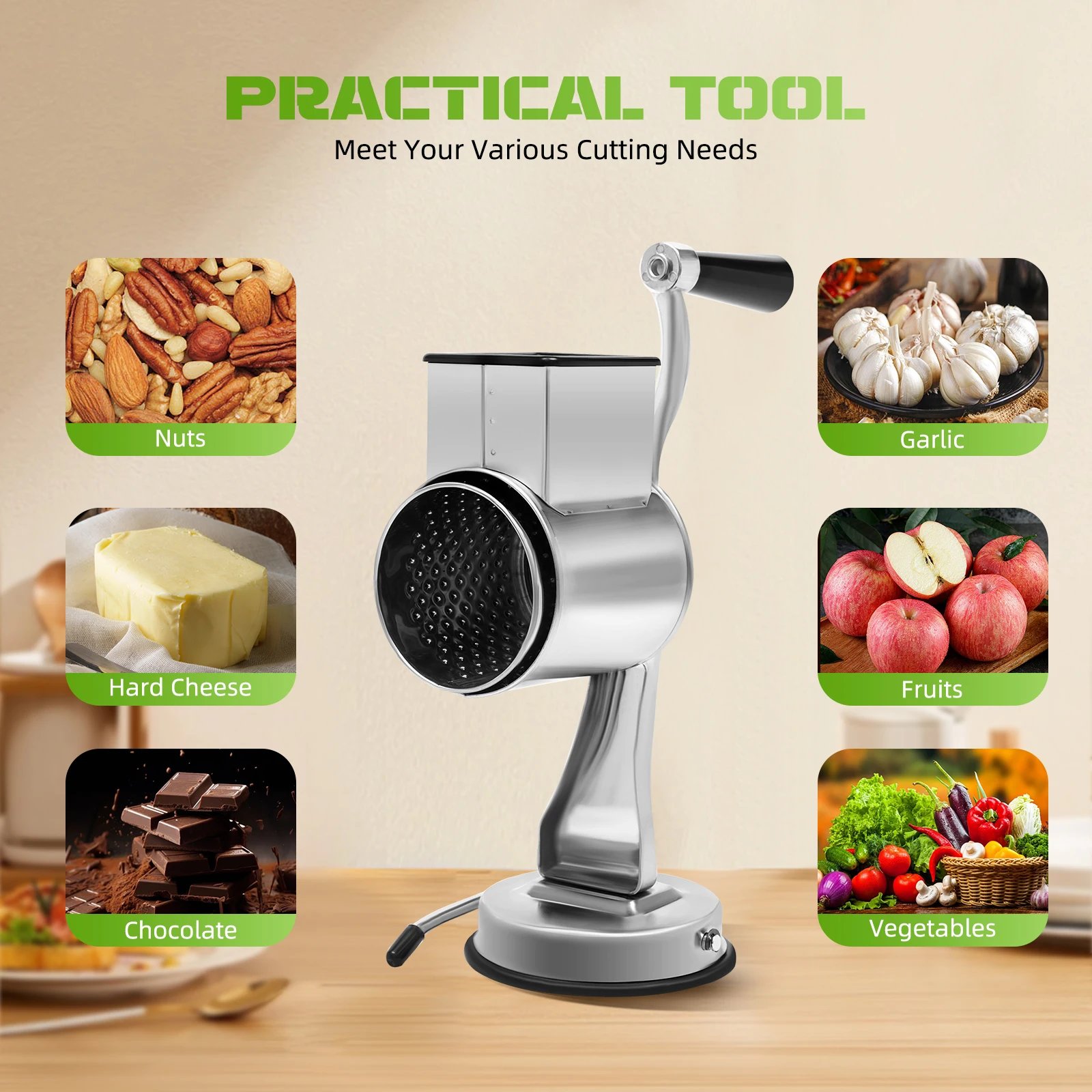 Rotary Grater W/5 Blades Stainless Steel Manual Grinder Vegetable Slicer Peanut Nuts Grinder Cheese Vegetable Shredder
