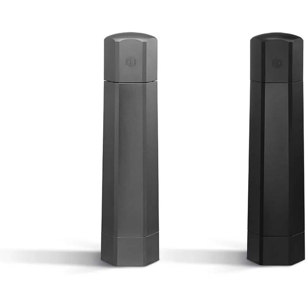 Fully upgraded Salt and Pepper Mill Set with Adjustable Professional Grinders and No-Mess Caps  Innovative design
