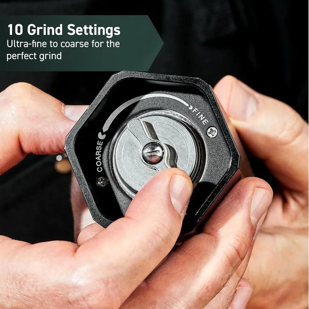 Fully upgraded Salt and Pepper Mill Set with Adjustable Professional Grinders and No-Mess Caps  Innovative design