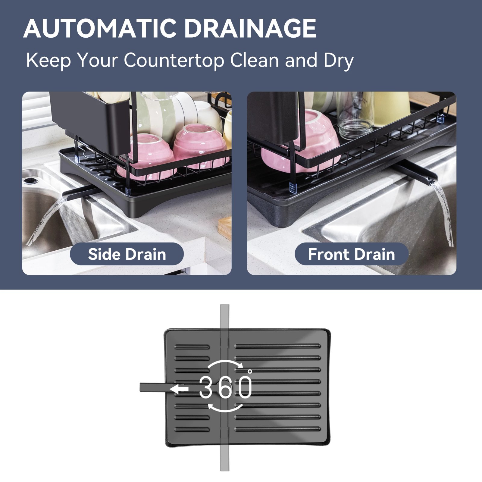 Deli 2-Tier Metal Dish Drying Rack for Kitchen Counter & Sink,with Utensil Holder,Cutting Board Storage, Dishwasher Drainer Rack
