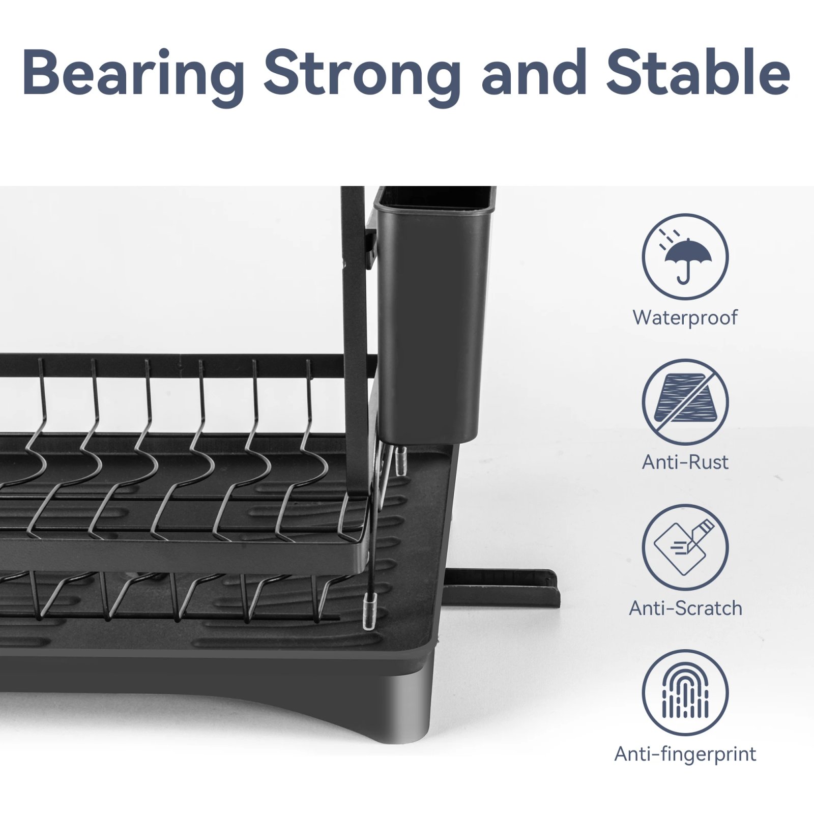 Deli 2-Tier Metal Dish Drying Rack for Kitchen Counter & Sink,with Utensil Holder,Cutting Board Storage, Dishwasher Drainer Rack