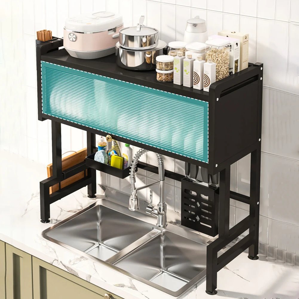 Multi Organizer Cabinet Steel Over The Sink Dish Drying Rack 3-Tier Utensil Cup Holder Large Over The Sink Dish Rack with Cover