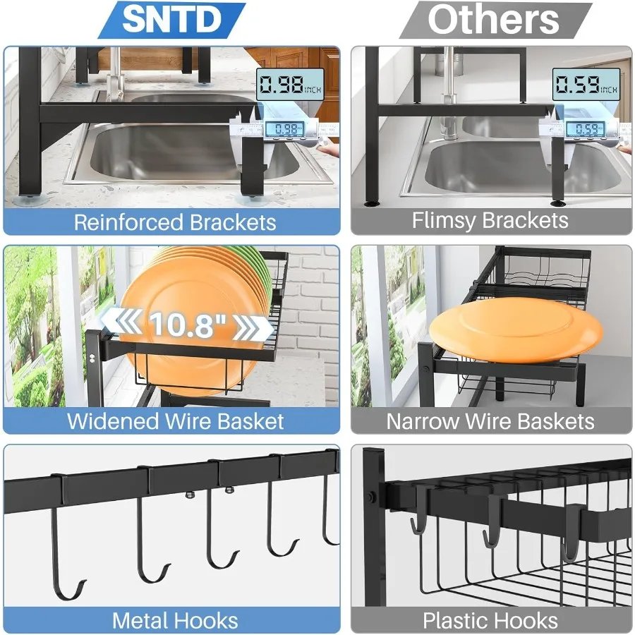 Over The Sink Dish Drying Rack Adjustable Dish Rack for Kitchen Counter Metal Black