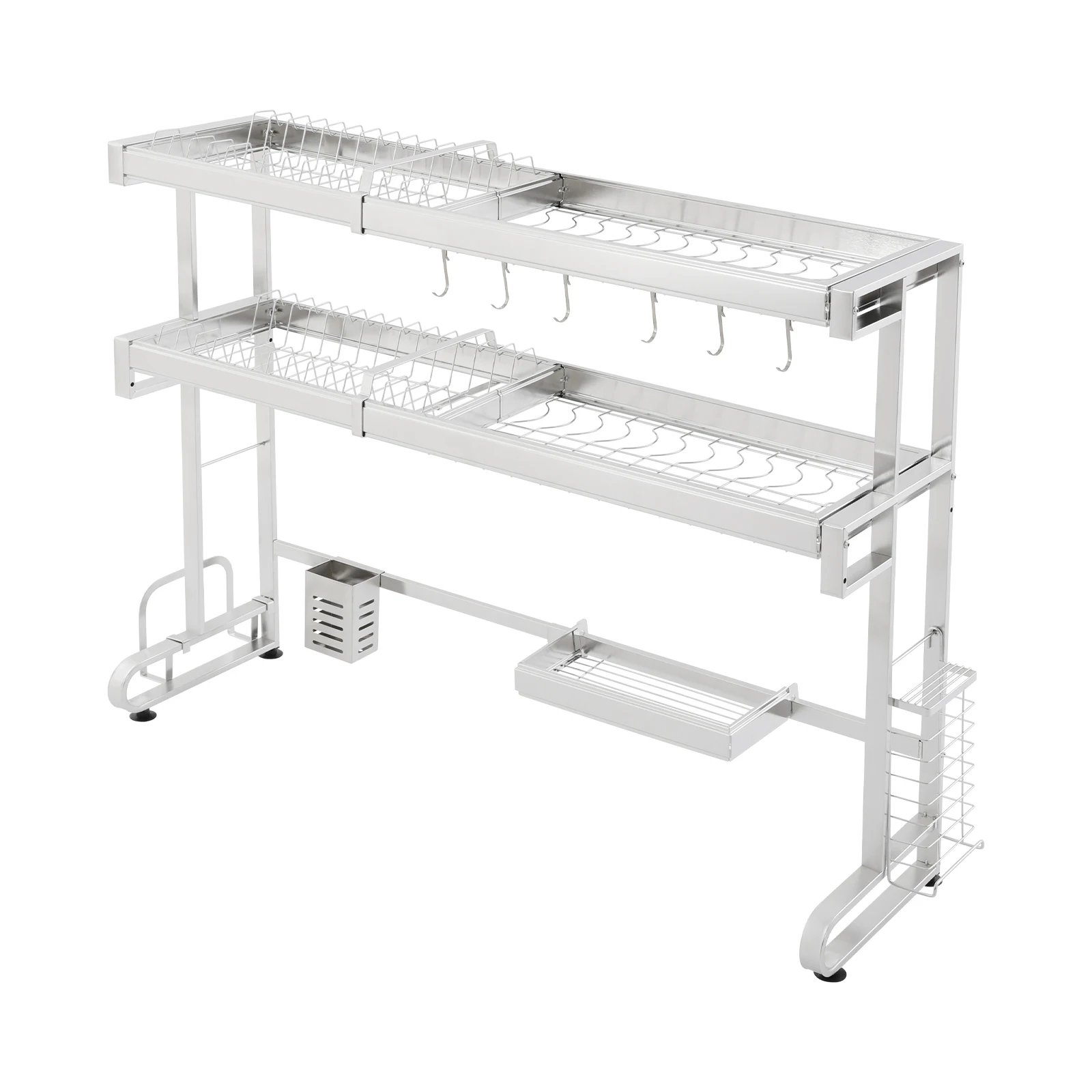 1/2-Tier Over Sink Dish Drying Rack Stainless Steel Dish Drying Rack Expandable Over Kitchen Sink Organizer