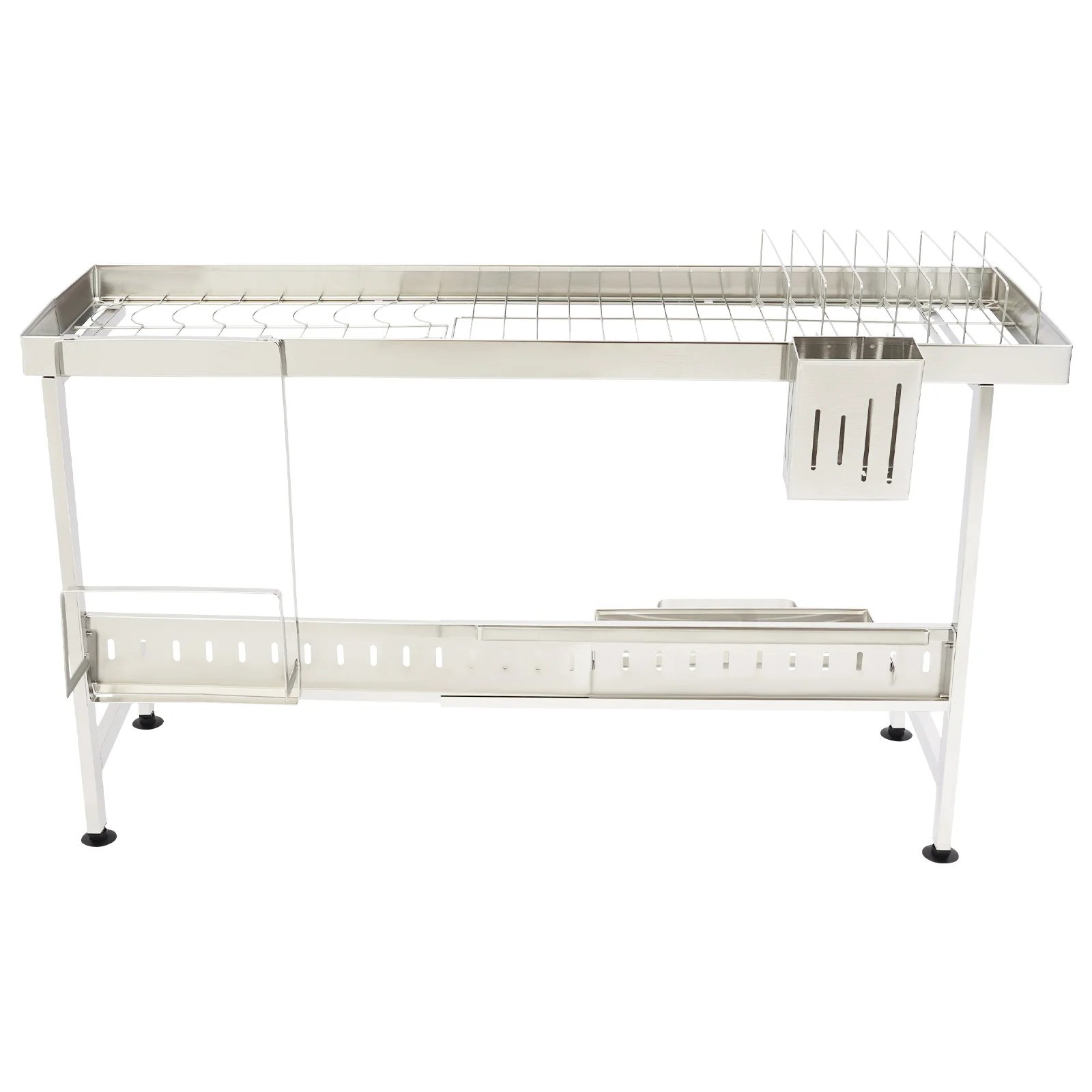 1/2-Tier Over Sink Dish Drying Rack Stainless Steel Dish Drying Rack Expandable Over Kitchen Sink Organizer