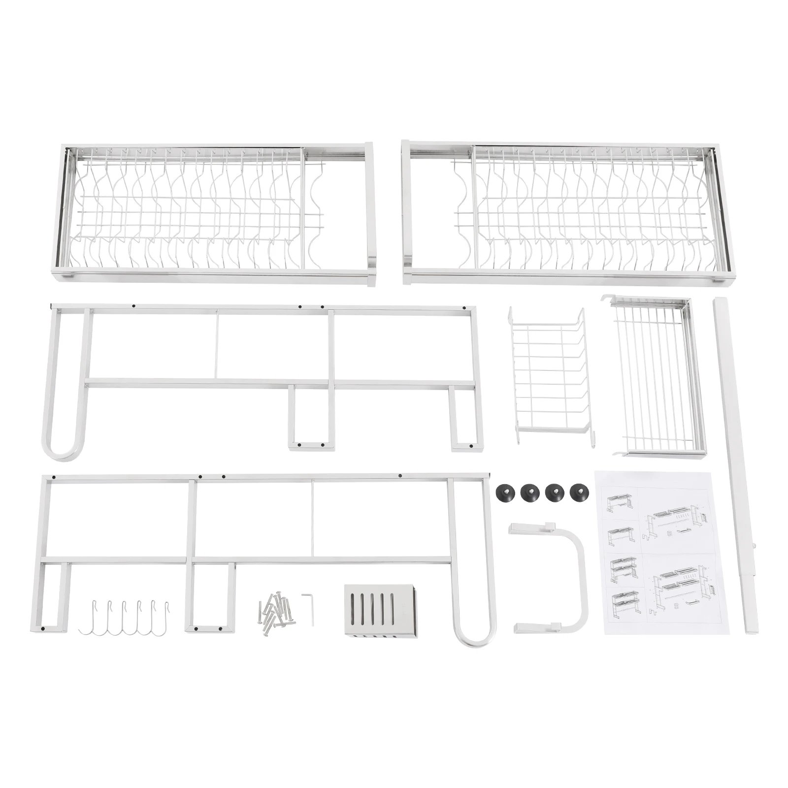 1/2-Tier Over Sink Dish Drying Rack Stainless Steel Dish Drying Rack Expandable Over Kitchen Sink Organizer