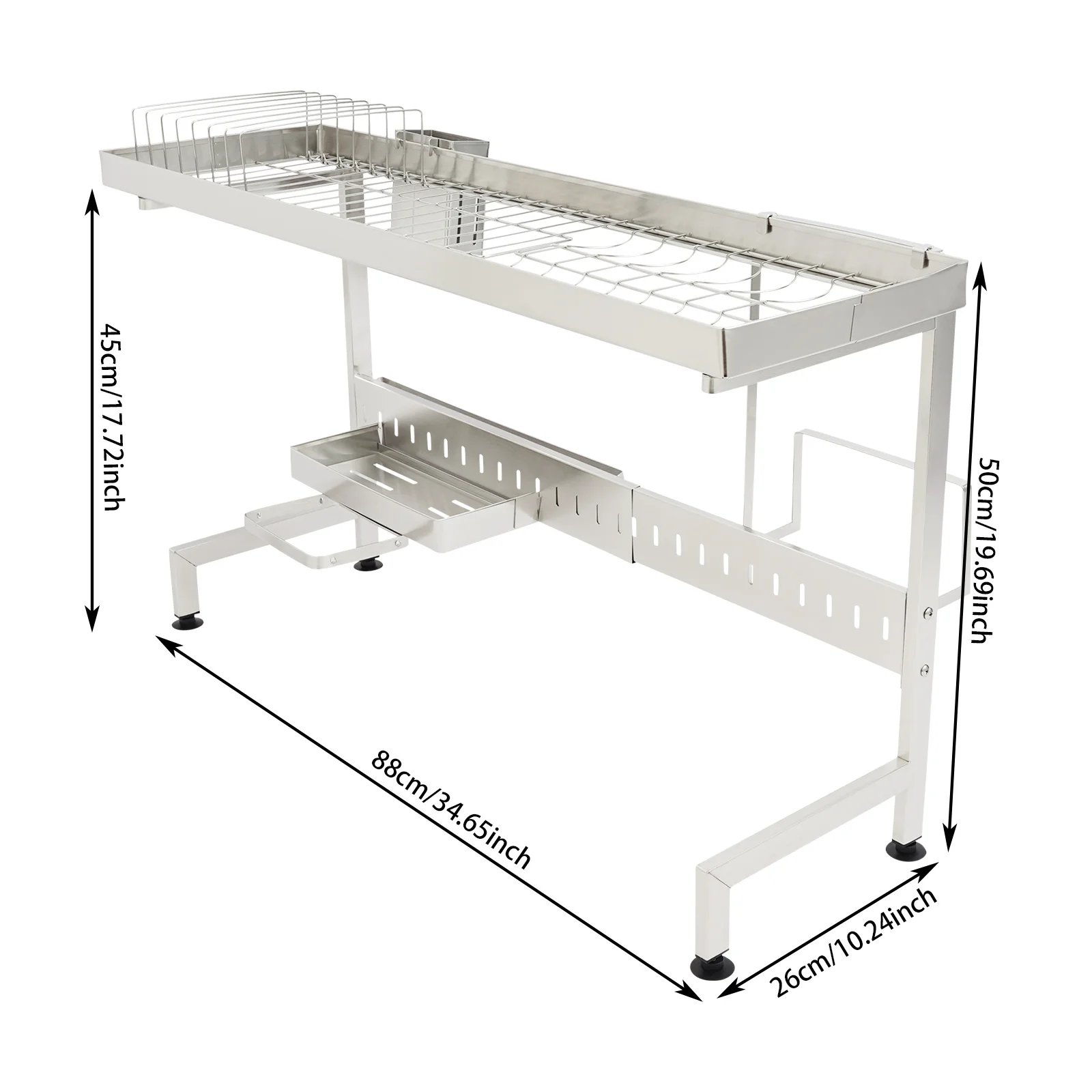 1/2-Tier Over Sink Dish Drying Rack Stainless Steel Dish Drying Rack Expandable Over Kitchen Sink Organizer