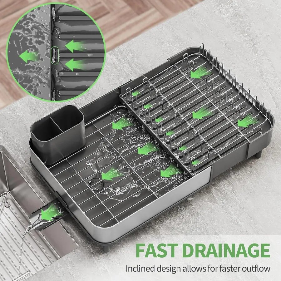Expandable Dish Drying RackFoldable 304 Stainless Steel Dish Rack with Dual Parts Extendable Dish Drainer Rack for Kitchen Coun