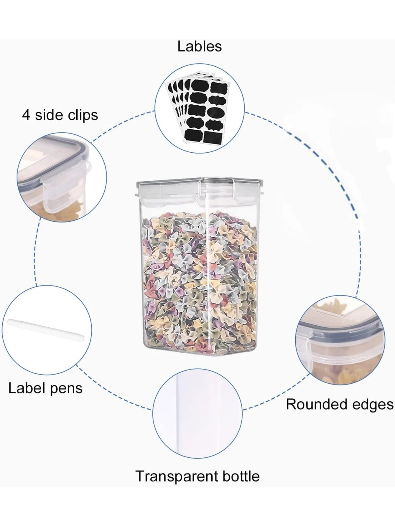 24pcs New Kitchen Sealed Storage Box Set Dry Food Storage For Sugar, Flour, Baking PP Material Comes with Convenience Stickers