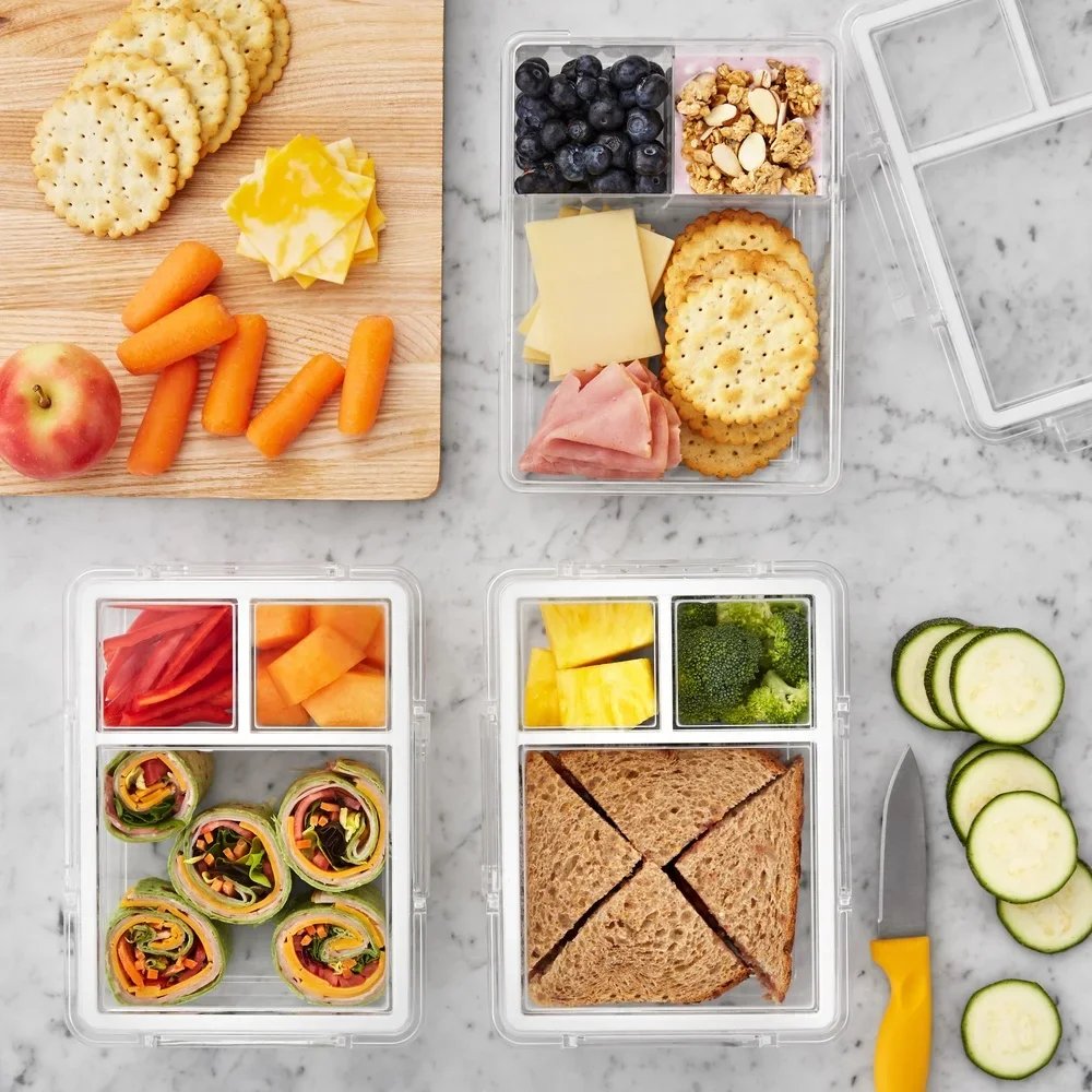 Airtight Bento Box Clear Food Storage Containers Set of 3 Microwave Dishwasher Freezer Safe Durable BPA Free Stackable Meal Prep