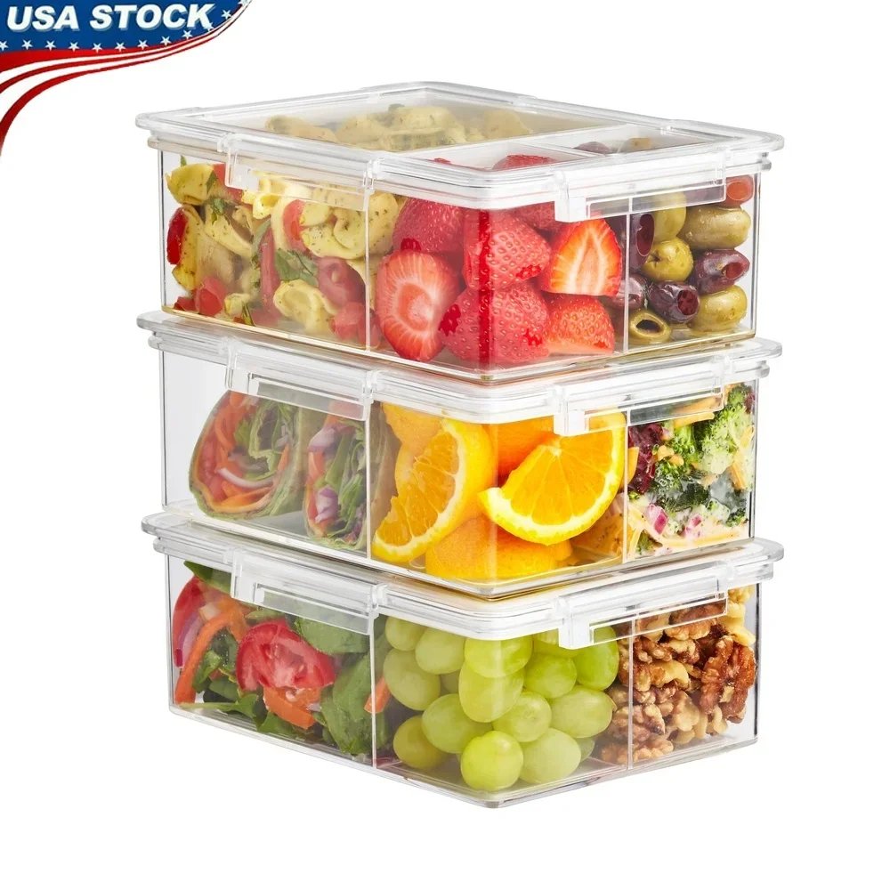 Airtight Bento Box Clear Food Storage Containers Set of 3 Microwave Dishwasher Freezer Safe Durable BPA Free Stackable Meal Prep