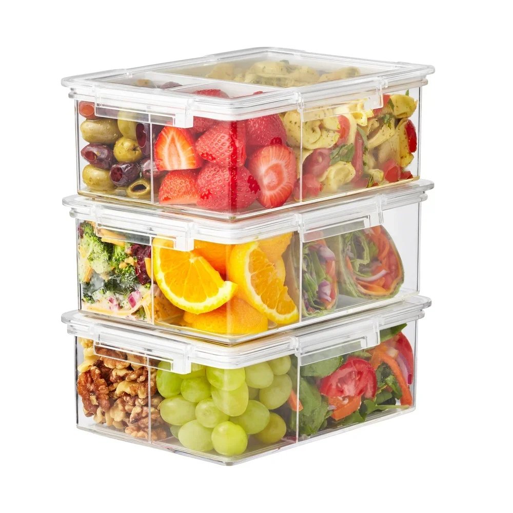 Airtight Bento Box Clear Food Storage Containers Set of 3 Microwave Dishwasher Freezer Safe Durable BPA Free Stackable Meal Prep