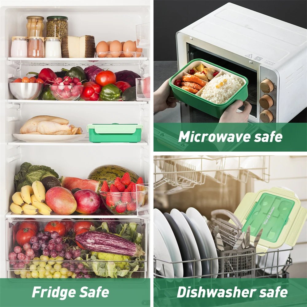 Lunch Box 3 Cells Microwave Dinnerware Food Storage Container Lunch Box Reusable Tableware Containers with spoon knife and fork