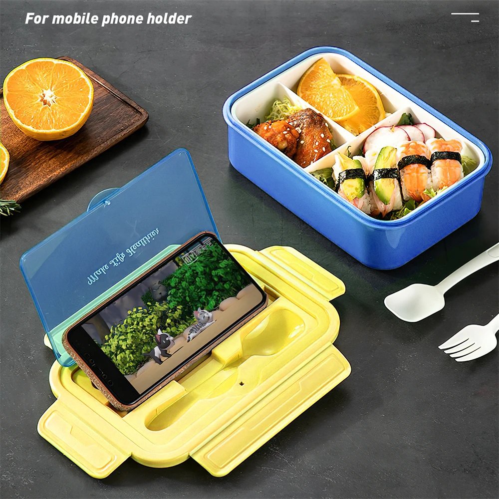 Lunch Box 3 Cells Microwave Dinnerware Food Storage Container Lunch Box Reusable Tableware Containers with spoon knife and fork