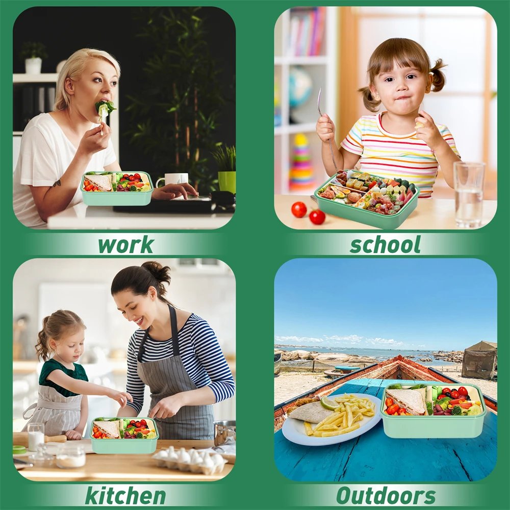 Lunch Box 3 Cells Microwave Dinnerware Food Storage Container Lunch Box Reusable Tableware Containers with spoon knife and fork