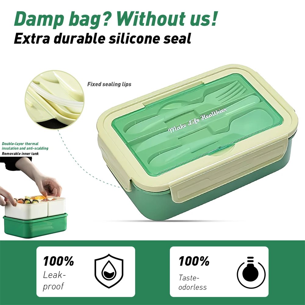 Lunch Box 3 Cells Microwave Dinnerware Food Storage Container Lunch Box Reusable Tableware Containers with spoon knife and fork