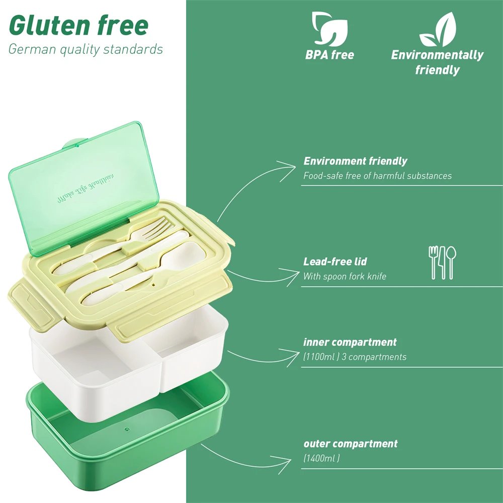 Lunch Box 3 Cells Microwave Dinnerware Food Storage Container Lunch Box Reusable Tableware Containers with spoon knife and fork