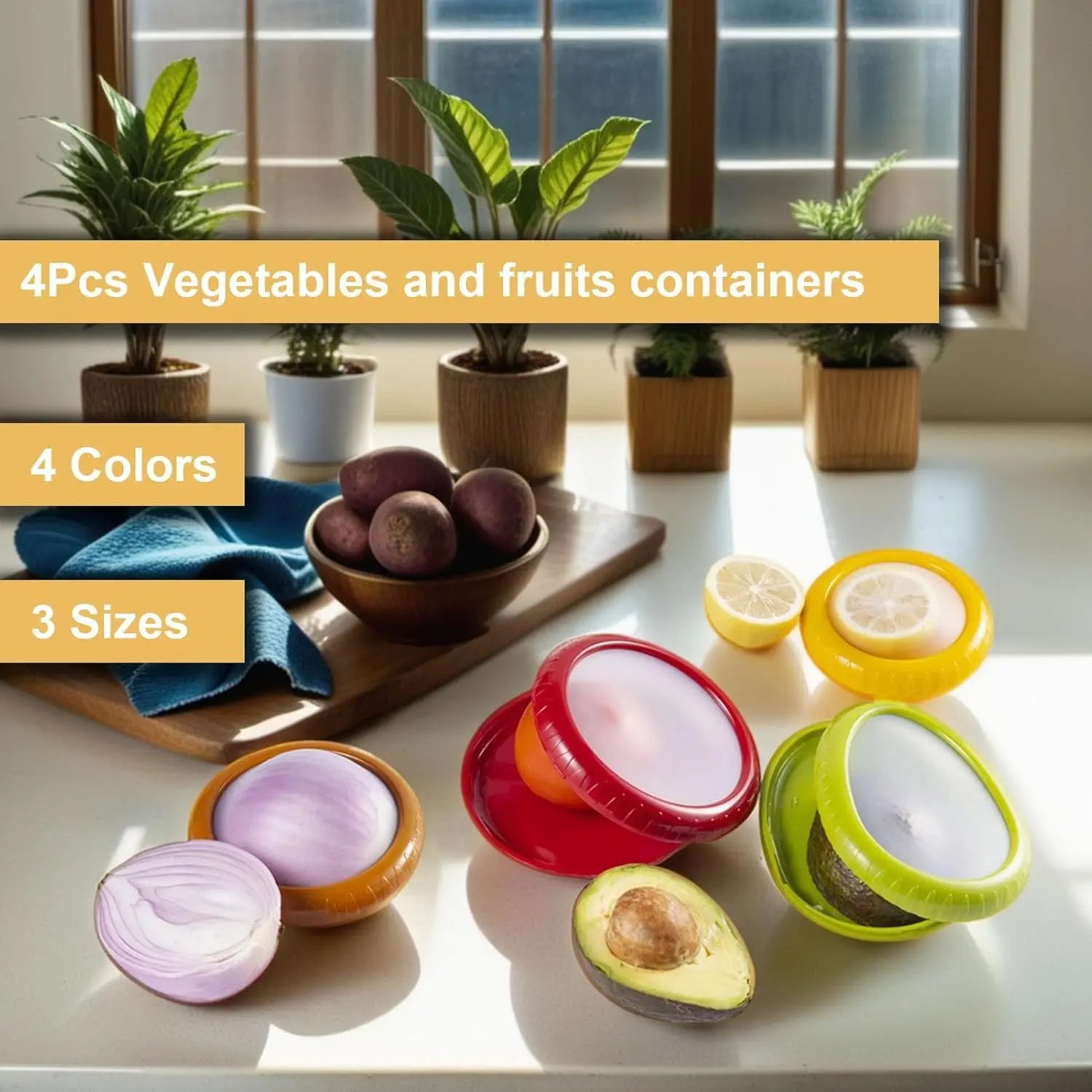4Pcs Onion Storage Avocado Saver Holder, Silicone Fruit Storage Box, Lemons Garlic Tomato Peper Storage Containers, Avocado Save