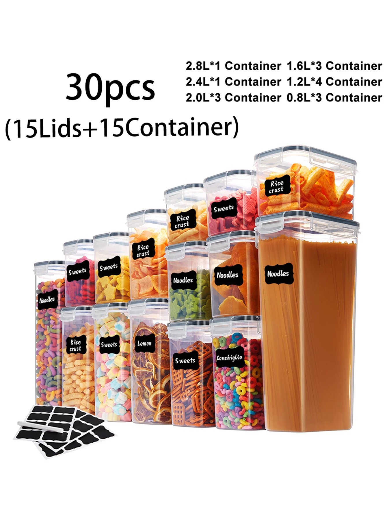 30pcs，storage and organization，labeled and marked airtight food storage containers and condiment jars - keep grains, flour