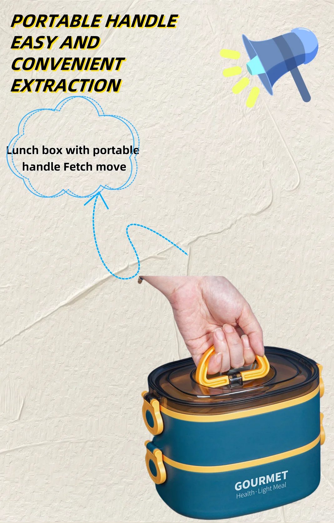 Bento box lunch box, stackable 3-layer food container, leak-proof portable large-capacity bento box, microwave safe bento box