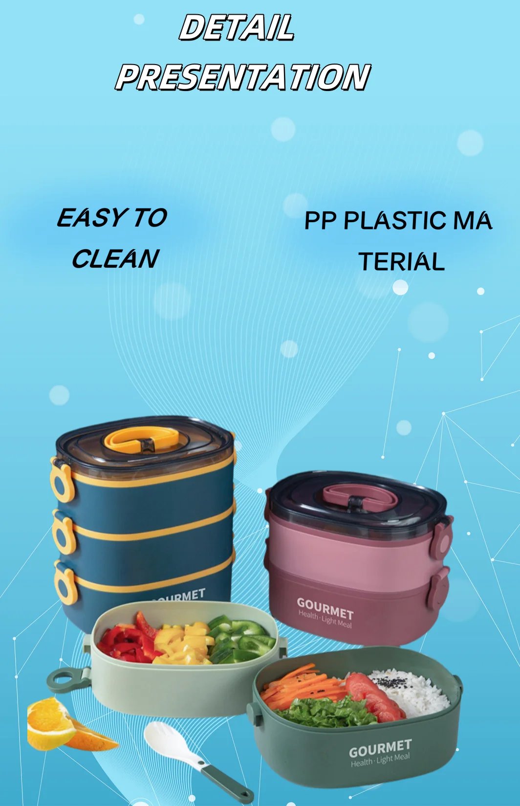 Bento box lunch box, stackable 3-layer food container, leak-proof portable large-capacity bento box, microwave safe bento box