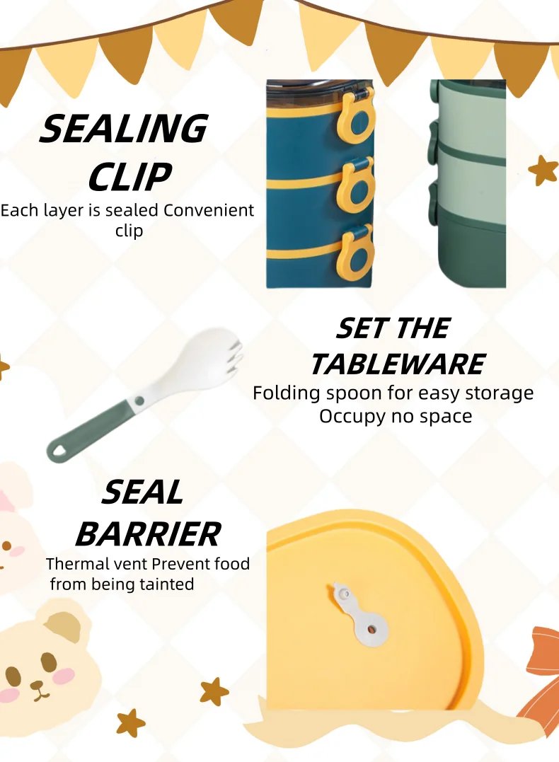 Bento box lunch box, stackable 3-layer food container, leak-proof portable large-capacity bento box, microwave safe bento box