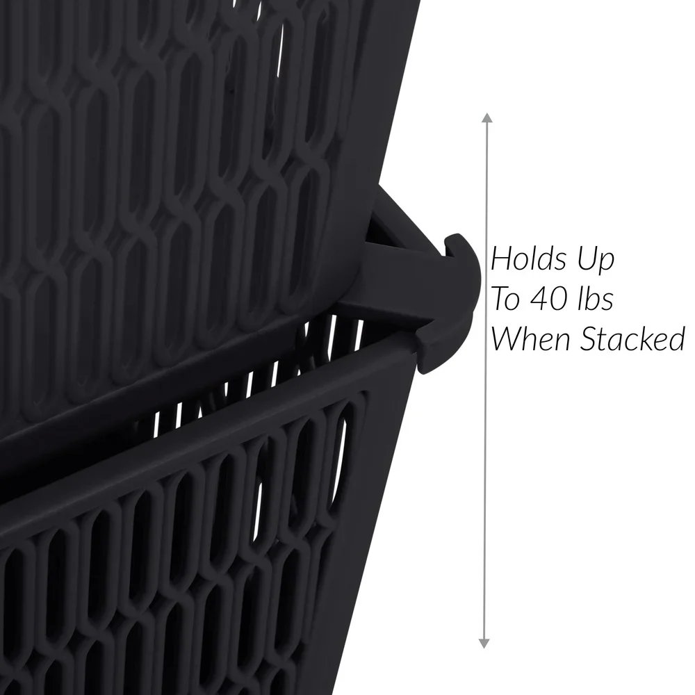 Slide 2 Stack It Plastic Storage Tote Baskets 2 Pack Stackable Organizing Bins with Handles Maximize Storage Space Home