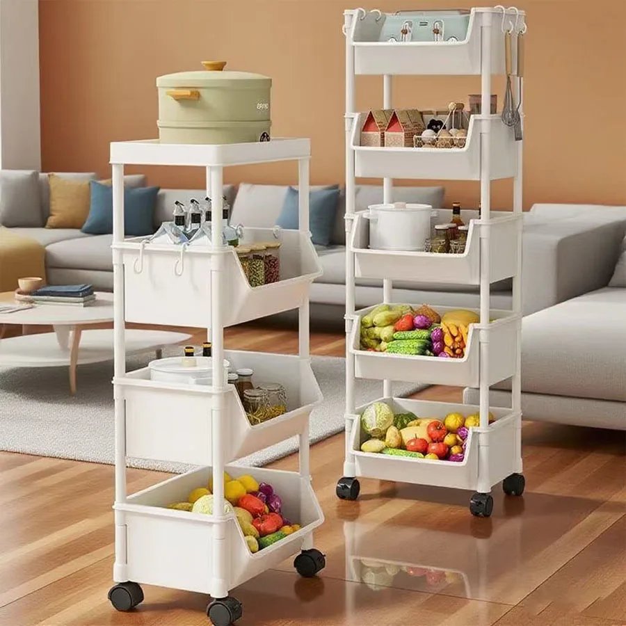 5-Tier Cartoon Rolling Storage Rack: Cute Bins for Books, Toys & Room Tidy