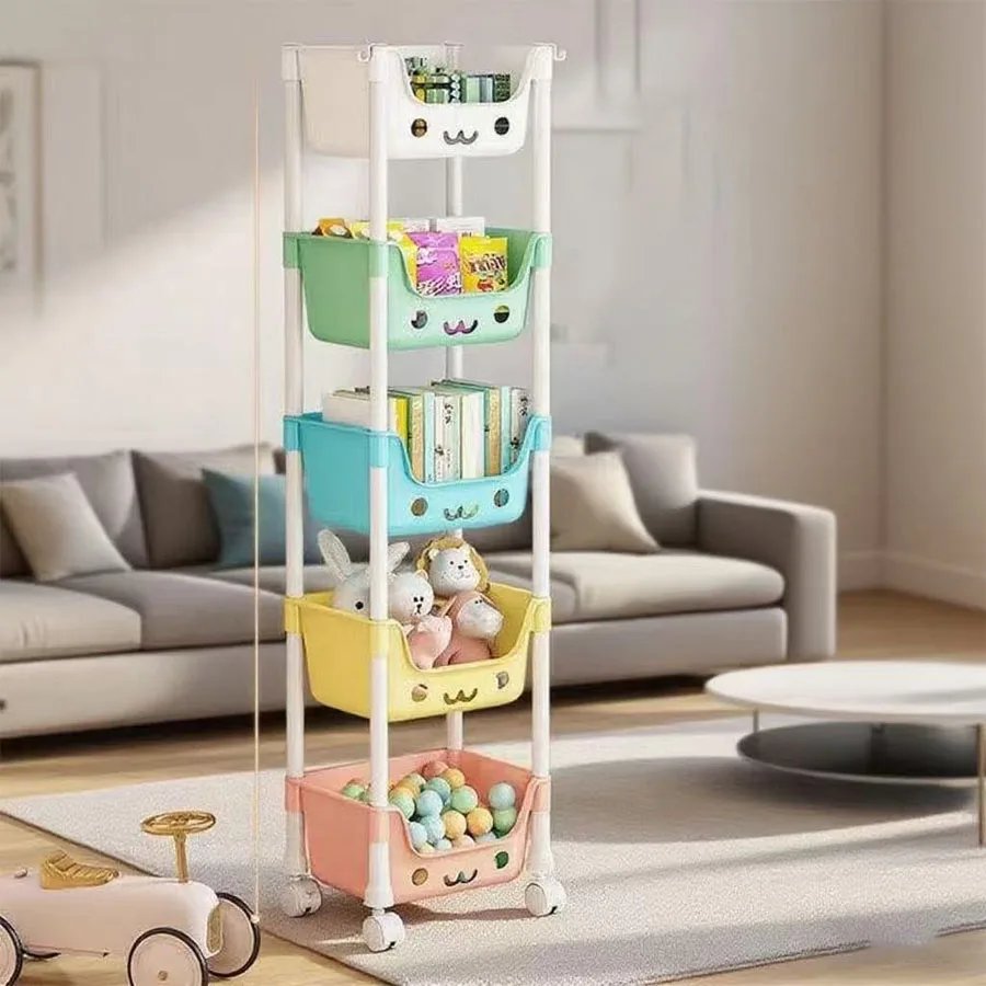 5-Tier Cartoon Rolling Storage Rack: Cute Bins for Books, Toys & Room Tidy