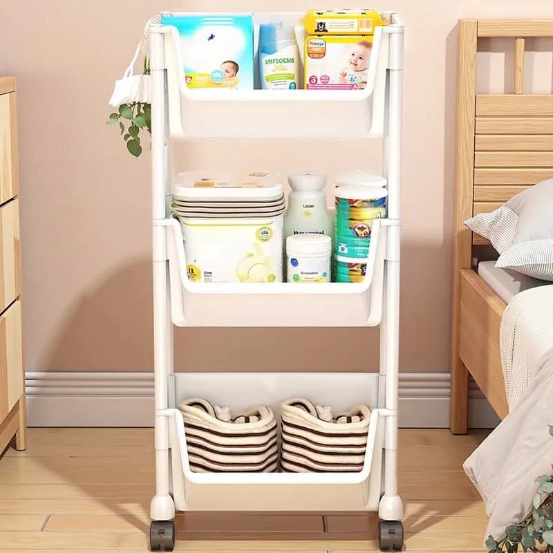 Multi layer wheeled multifunctional storage car-3/4/5 layers are easy to move and have rotatable storage shelves.