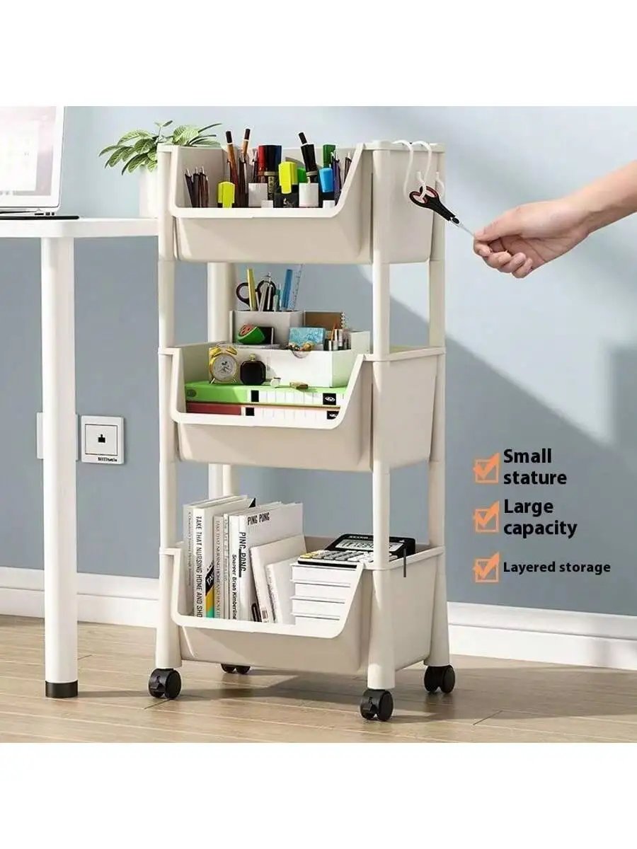 Multi layer wheeled multifunctional storage car-3/4/5 layers are easy to move and have rotatable storage shelves.