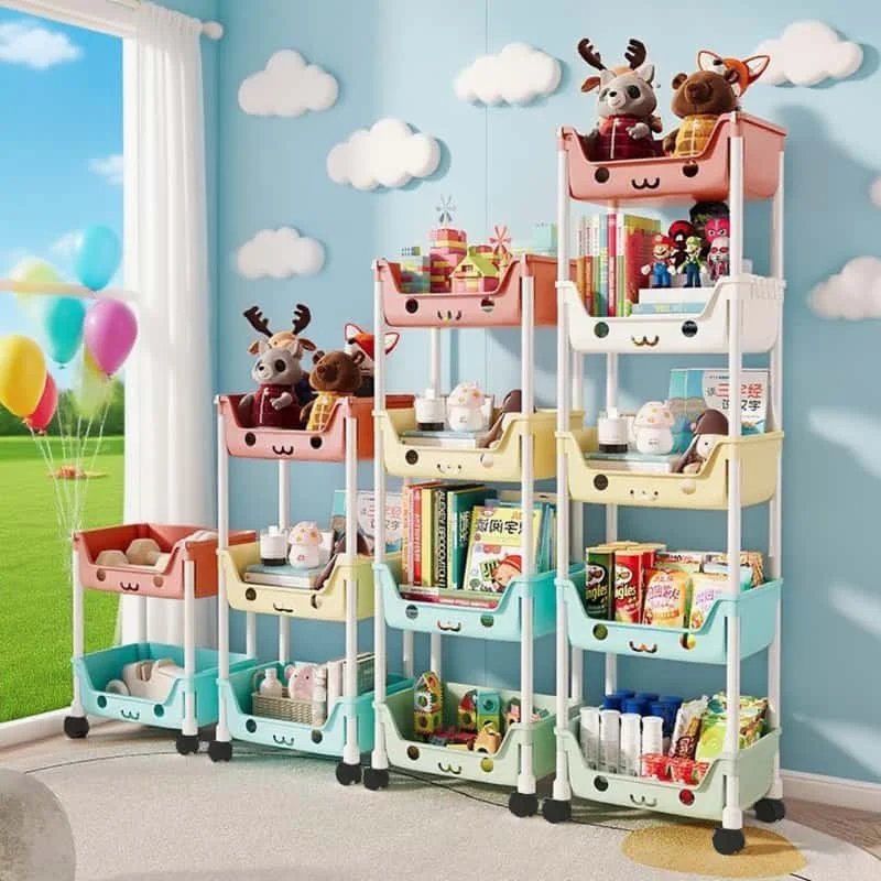 Multi layer wheeled multifunctional storage car-3/4/5 layers are easy to move and have rotatable storage shelves.