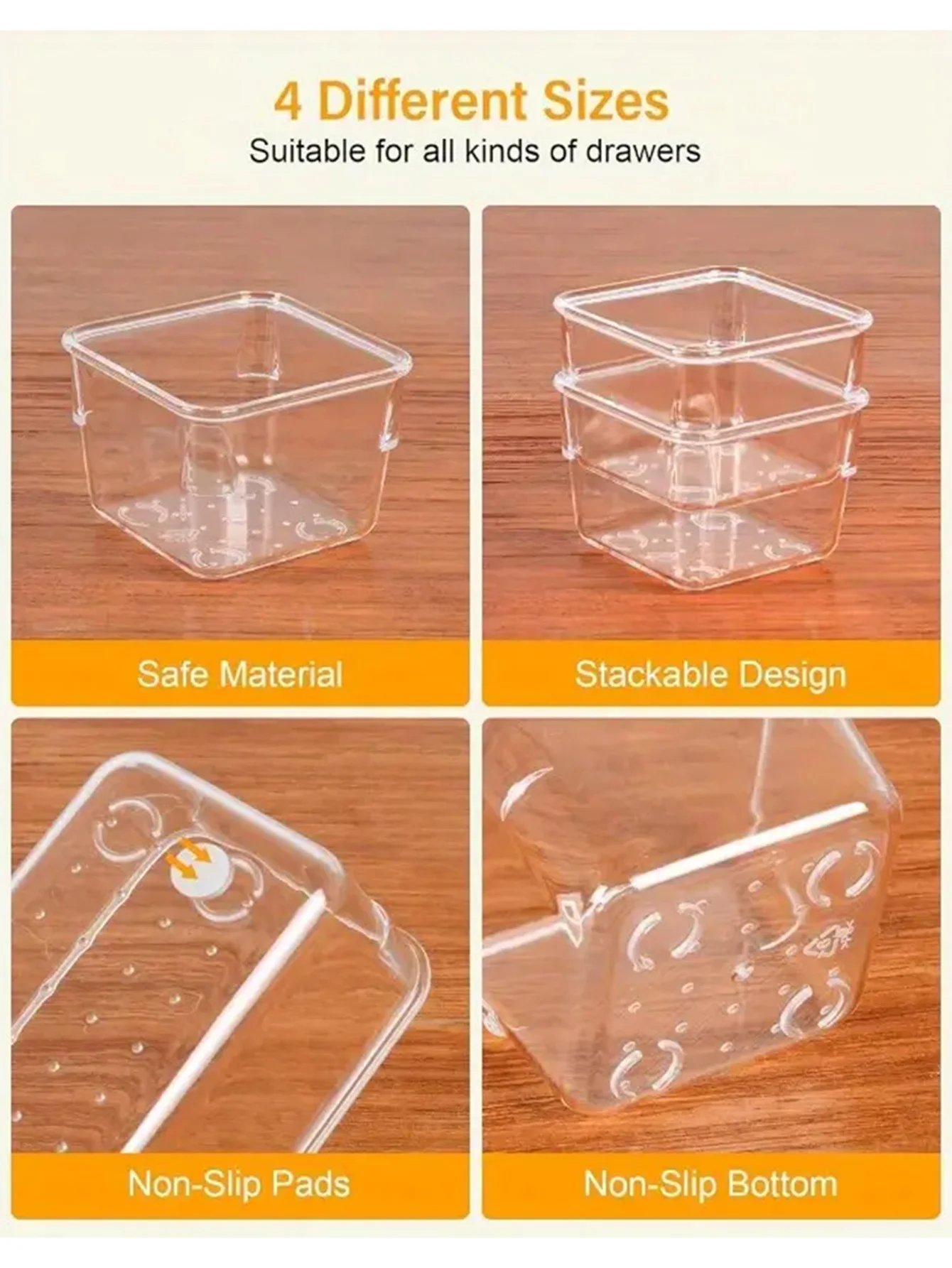 44pcs Drawer Storage Box Kit, Multifunctional Clear Plastic Drawer Organizer Set, Drawer Divider Organizers And Storage Box