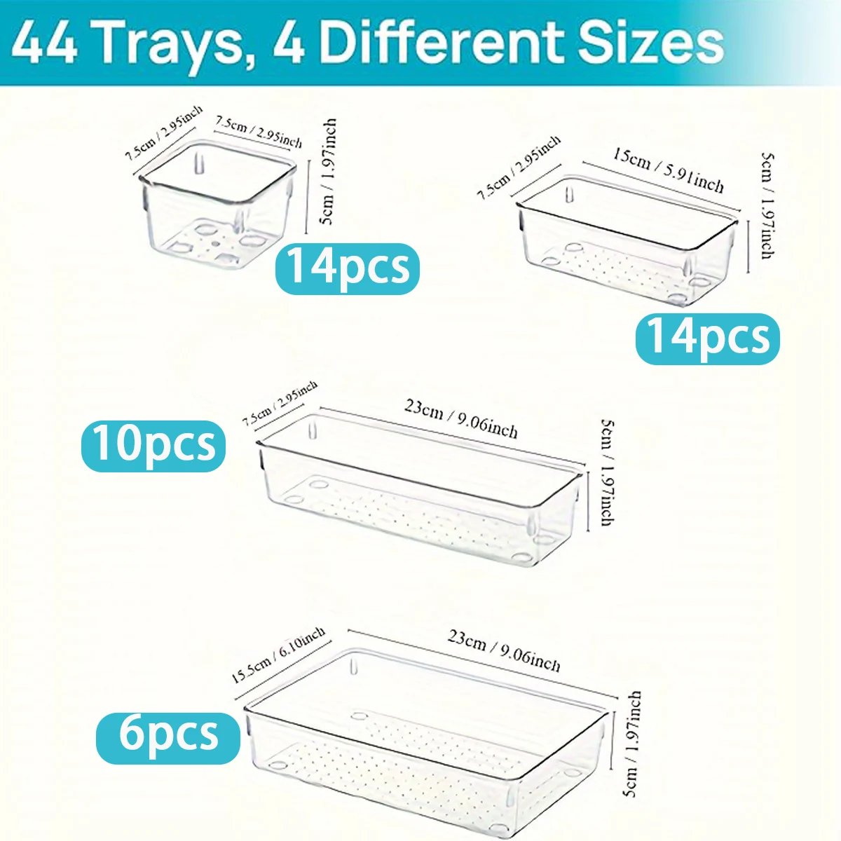 44pcs Drawer Storage Box Kit, Multifunctional Clear Plastic Drawer Organizer Set, Drawer Divider Organizers And Storage Box